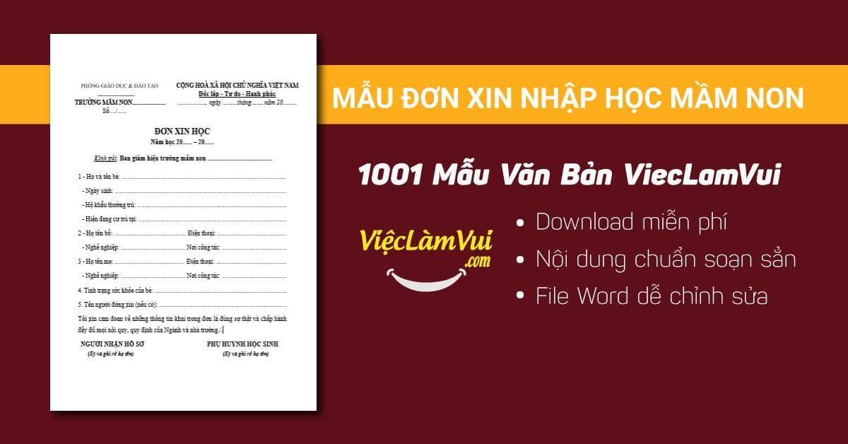 Mẫu đơn xin nhập học mầm non