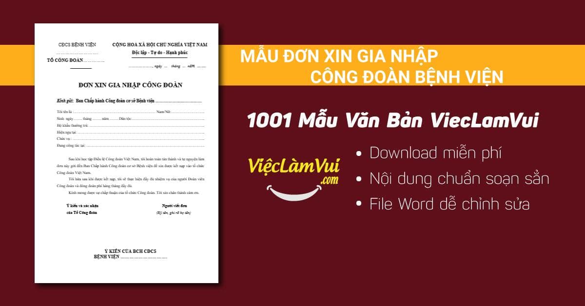 Mẫu đơn xin gia nhập công đoàn bệnh viện