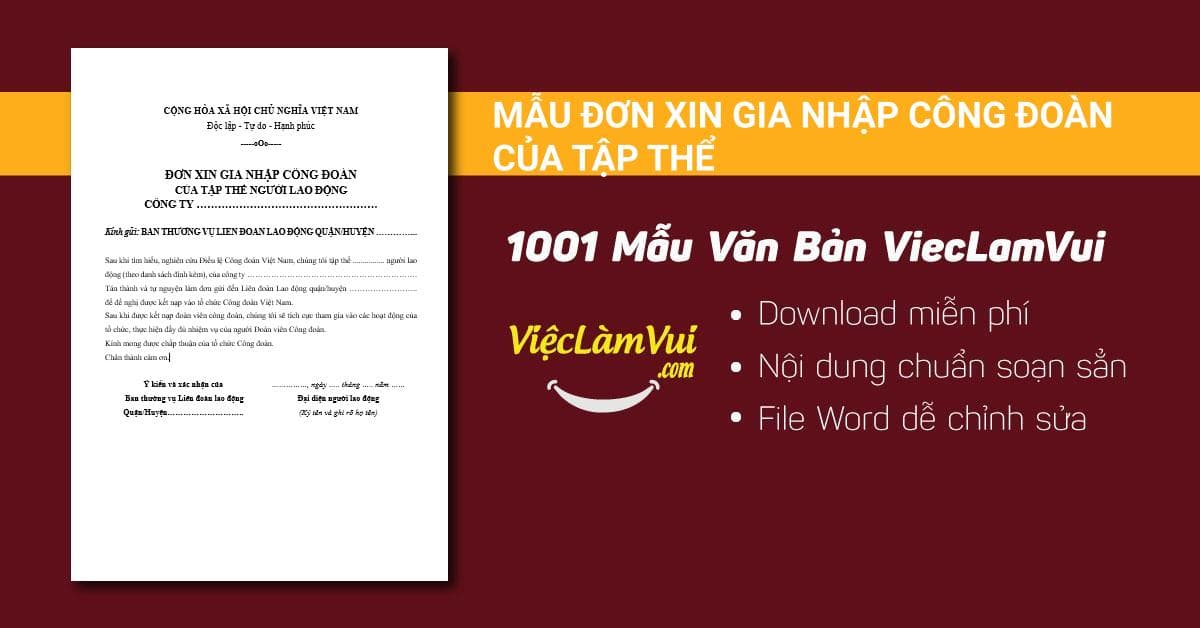 Mẫu đơn xin gia nhập công đoàn của tập thể