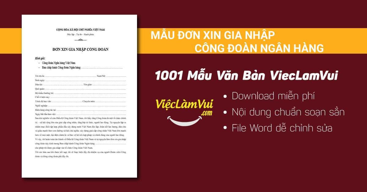 Mẫu đơn xin gia nhập công đoàn ngân hàng