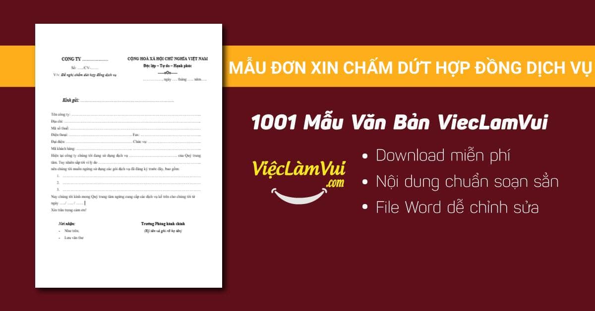 Mẫu đơn xin chấm dứt hợp đồng dịch vụ