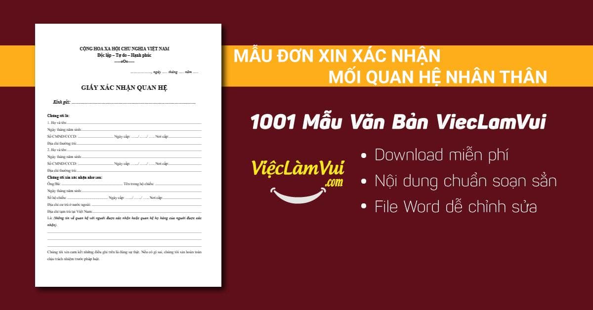 Mẫu đơn xin xác nhận mối quan hệ nhân thân