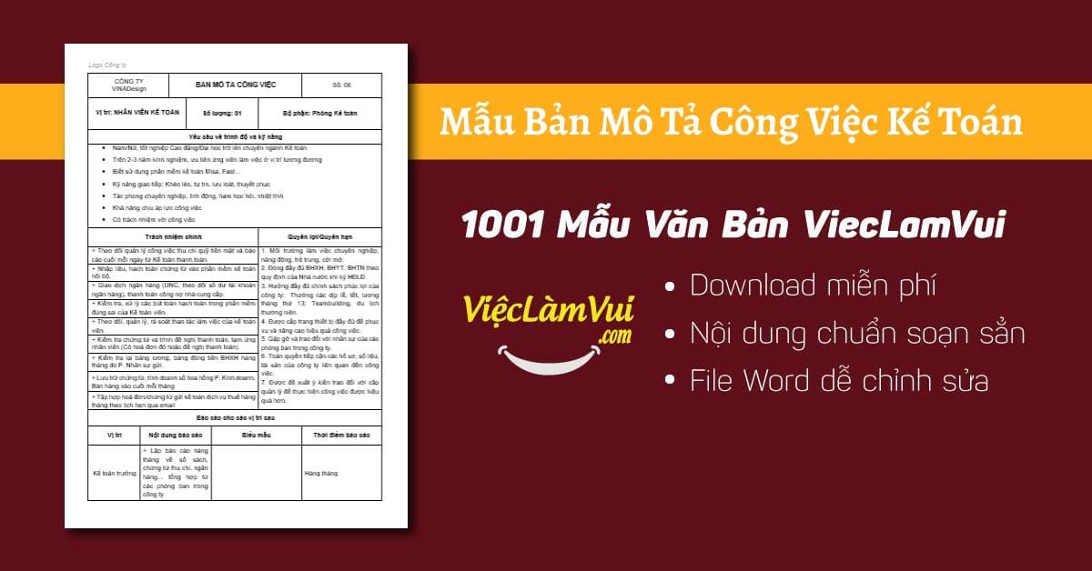 Mẫu bản mô tả công việc kế toán