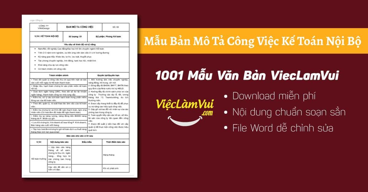 Mẫu bản mô tả công việc kế toán nội bộ