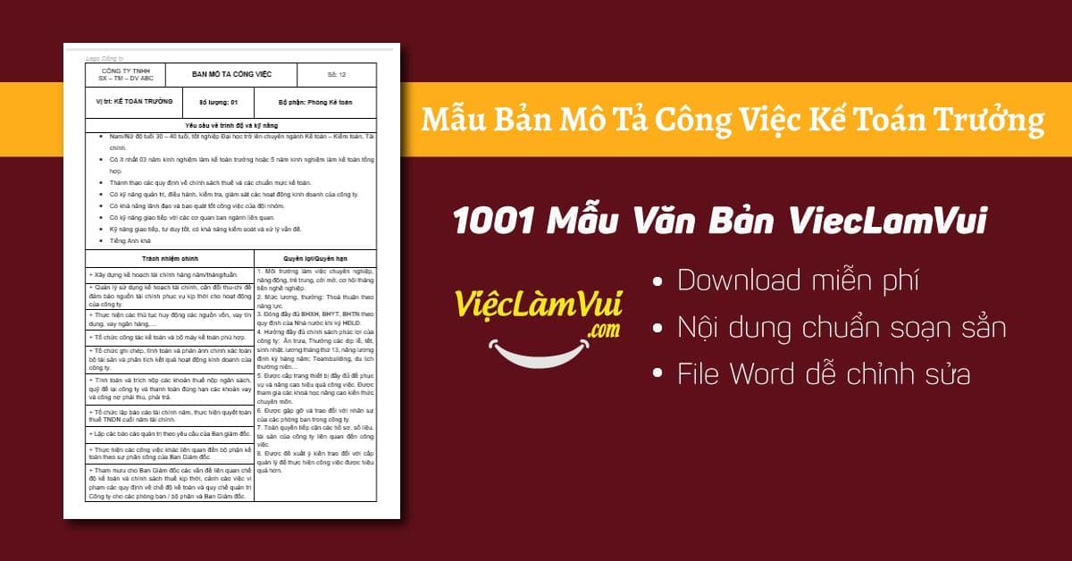 Mẫu bản mô tả công việc kế toán trưởng