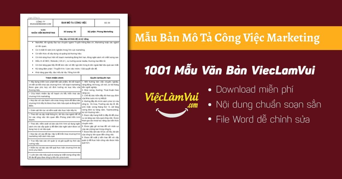 Mẫu bản mô tả công việc marketing