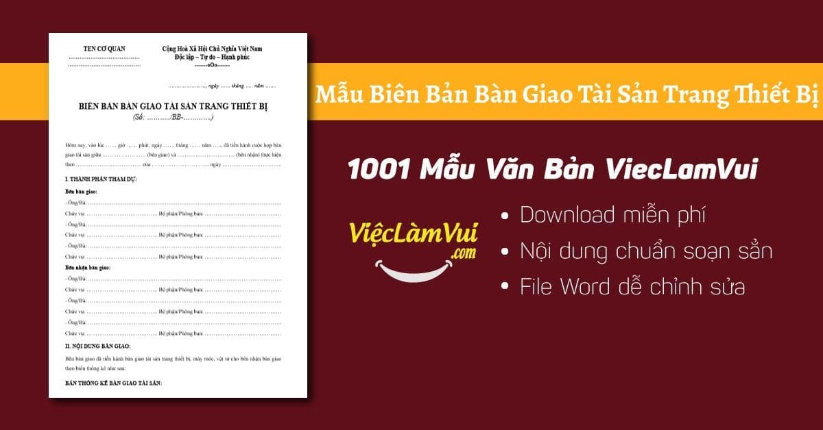 Mẫu biên bản bàn giao tài sản trang thiết bị