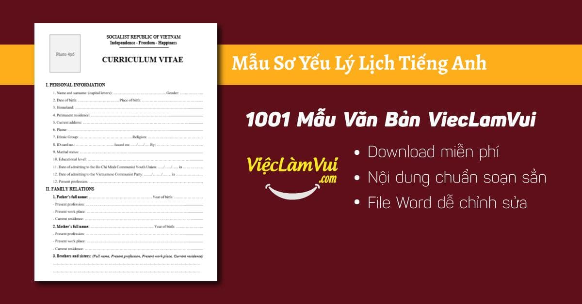 Mẫu sơ yếu lý lịch tiếng Anh