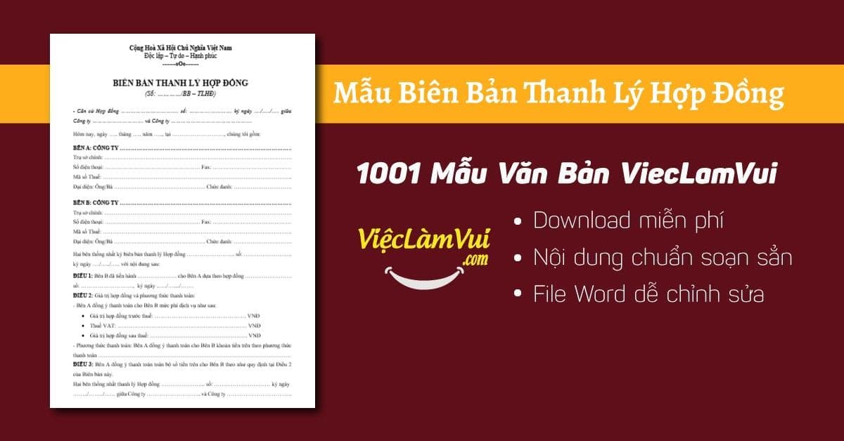 Mẫu biên bản thanh lý hợp đồng chuẩn, mới nhất