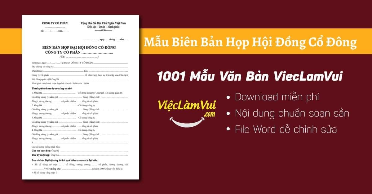 Mẫu biên bản họp hội đồng cổ đông đúng quy định mới nhất