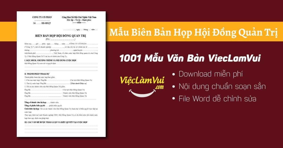 Mẫu biên bản họp hội đồng quản trị đúng quy định của Luật Doanh nghiệp