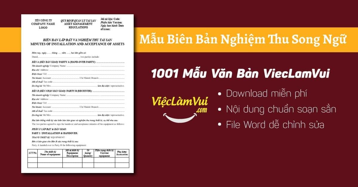 Mẫu biên bản nghiệm thu song ngữ Việt - Anh chuẩn