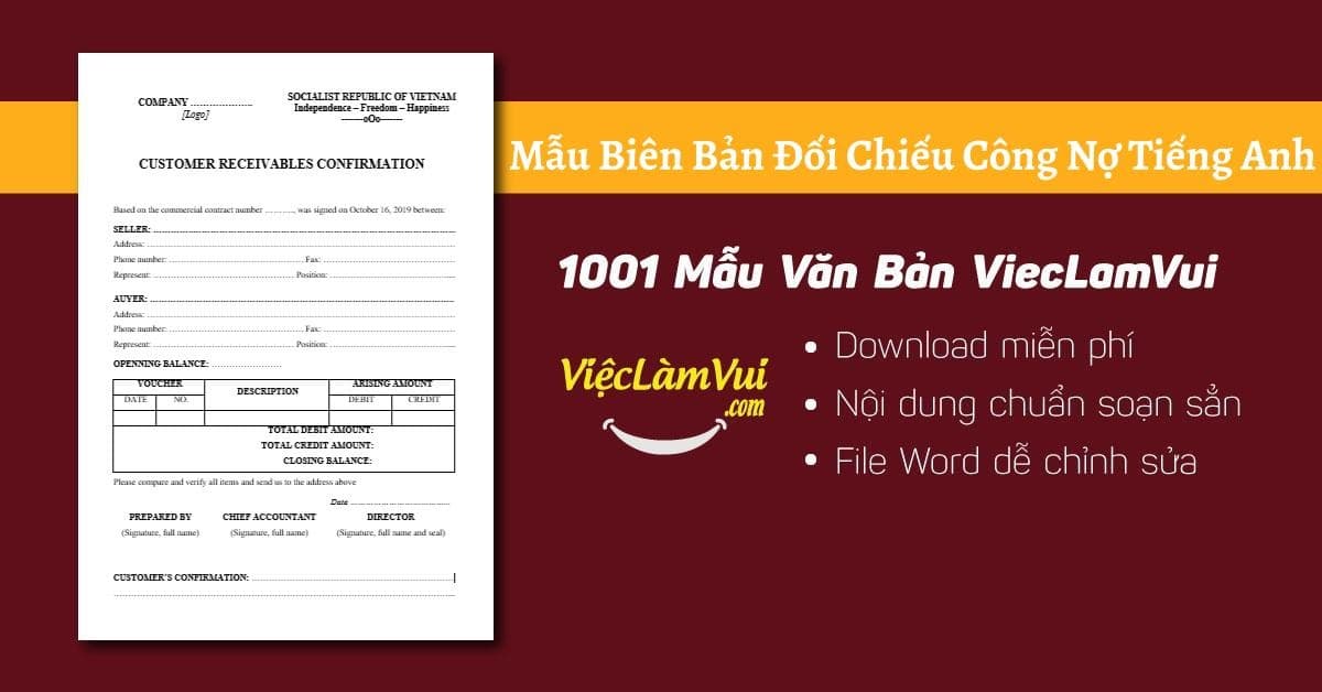 Mẫu biên bản đối chiếu công nợ tiếng Anh