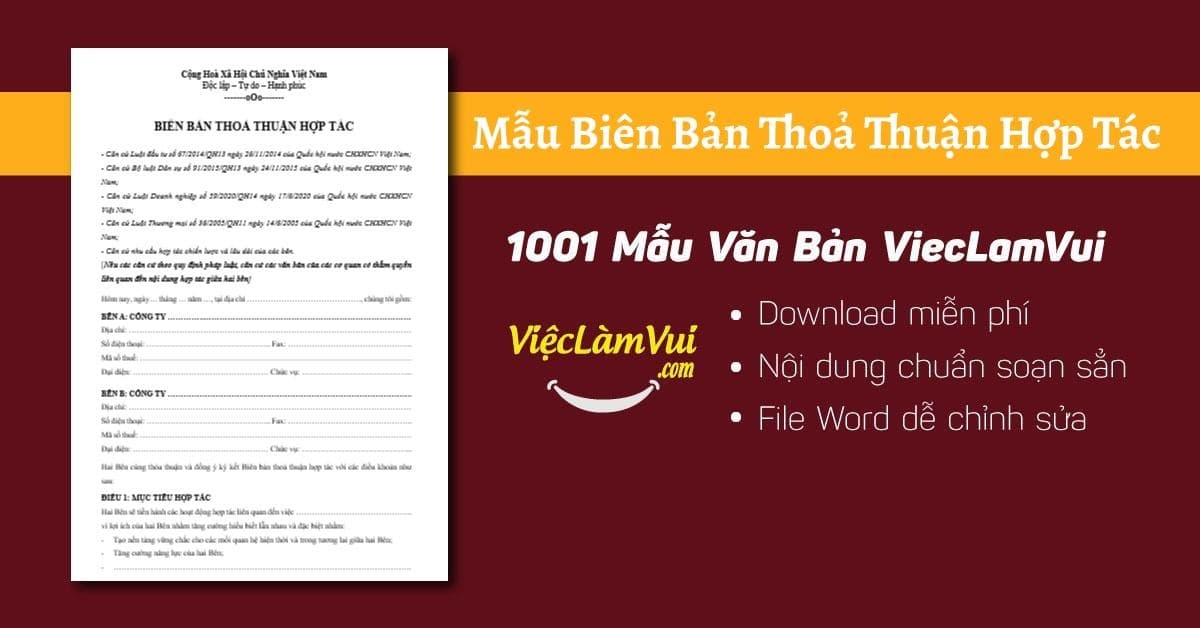 Mẫu biên bản thoả thuận hợp tác chuẩn