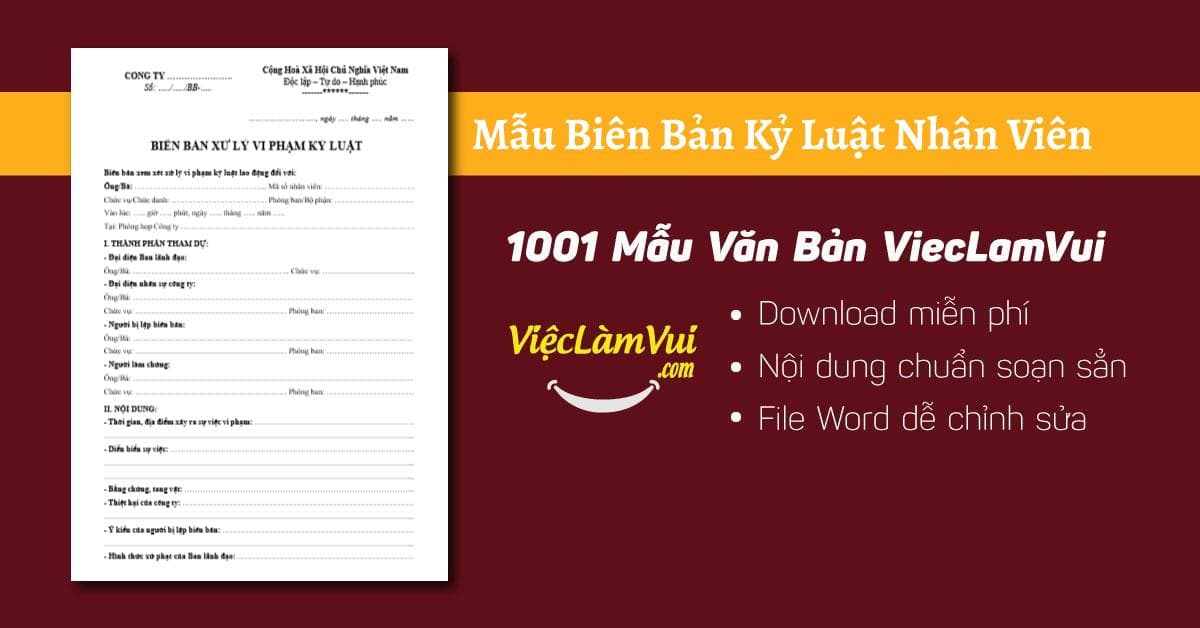 Mẫu biên bản kỷ luật nhân viên