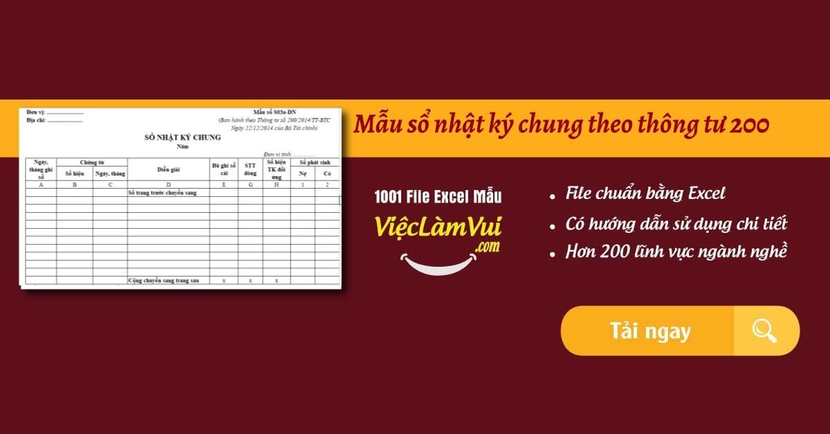 Mẫu sổ nhật ký chung theo thông tư 200 file Excel