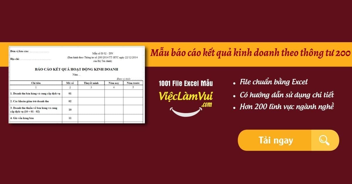 Mẫu báo cáo kết quả kinh doanh theo thông tư 200 file Excel