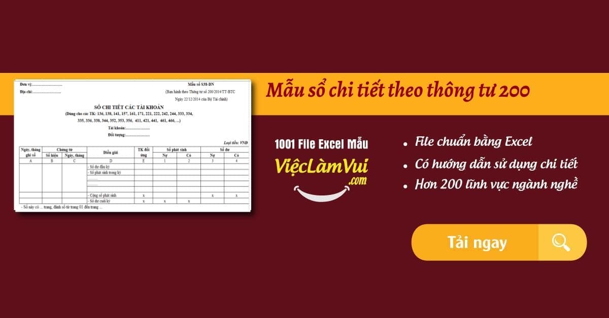 Mẫu sổ chi tiết tài khoản theo thông tư 200 file Excel