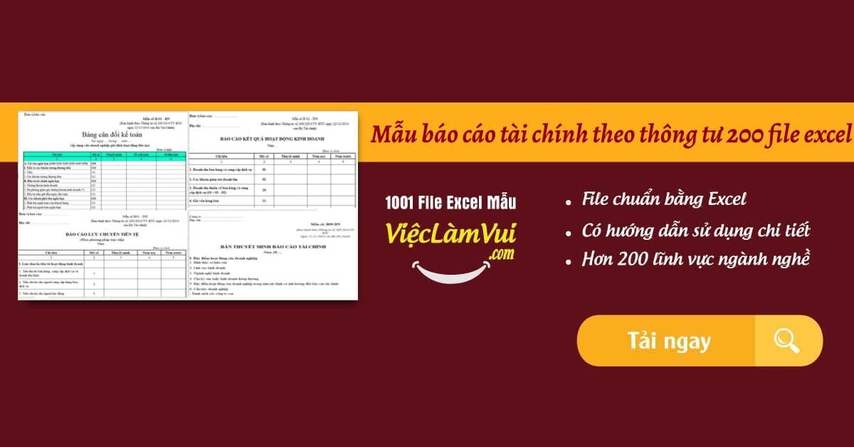 Mẫu báo cáo tài chính theo thông tư 200 file excel