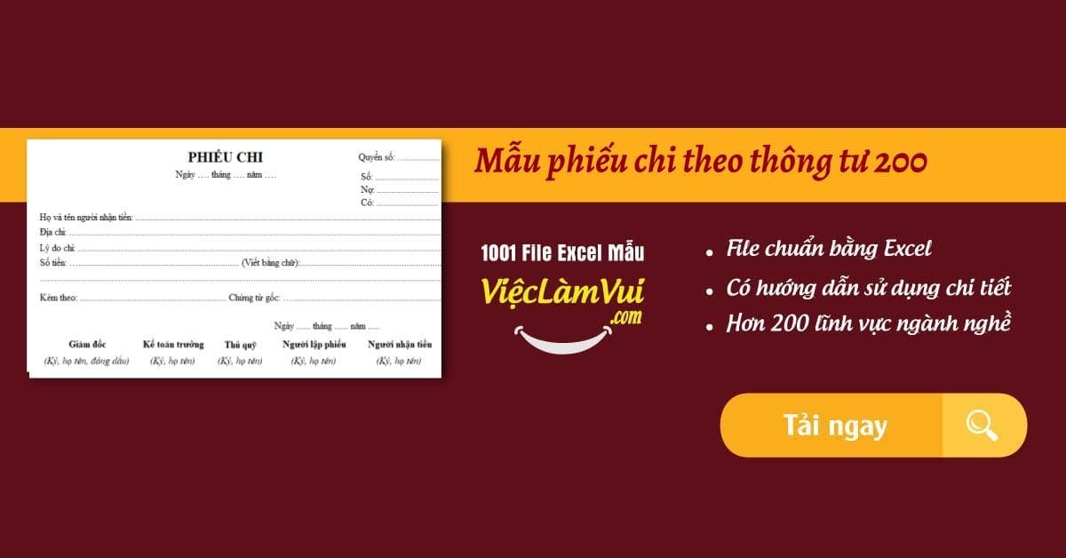Mẫu phiếu chi theo thông tư 200 file Excel