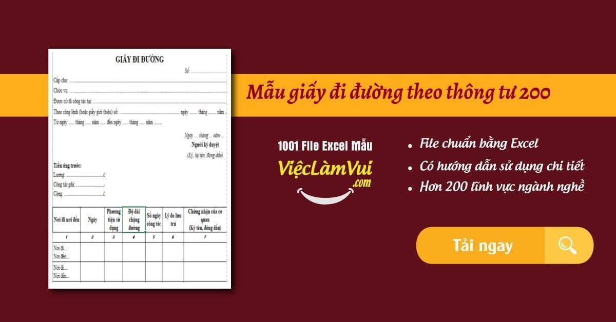Mẫu giấy đi đường theo thông tư 200 file Excel
