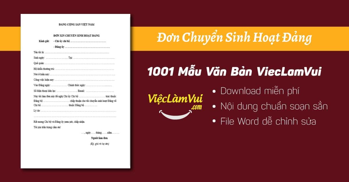 Mẫu đơn chuyển sinh hoạt Đảng mới nhất cho mọi Đảng viên