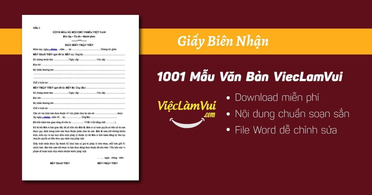 Mẫu biên nhận, giao nhận tiền mới nhất