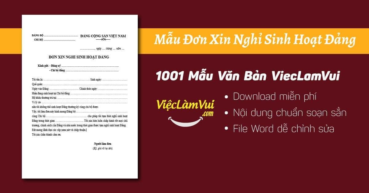 Mẫu đơn xin nghỉ sinh hoạt đảng đúng quy định mới nhất