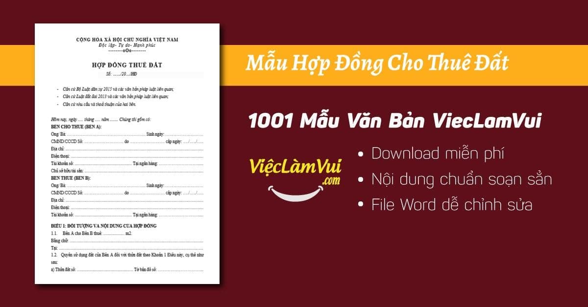 Mẫu hợp đồng cho thuê đất chi tiết chuẩn nhất