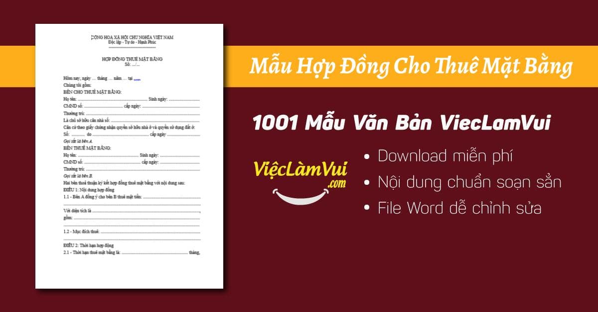Mẫu hợp đồng cho thuê mặt bằng mới nhất