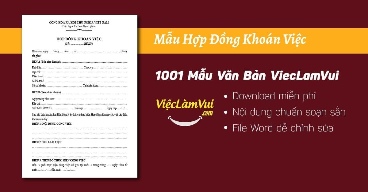 Mẫu hợp đồng khoán việc cập nhật mới nhất