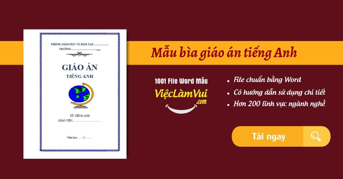 Mẫu bìa giáo án tiếng Anh đẹp file Word