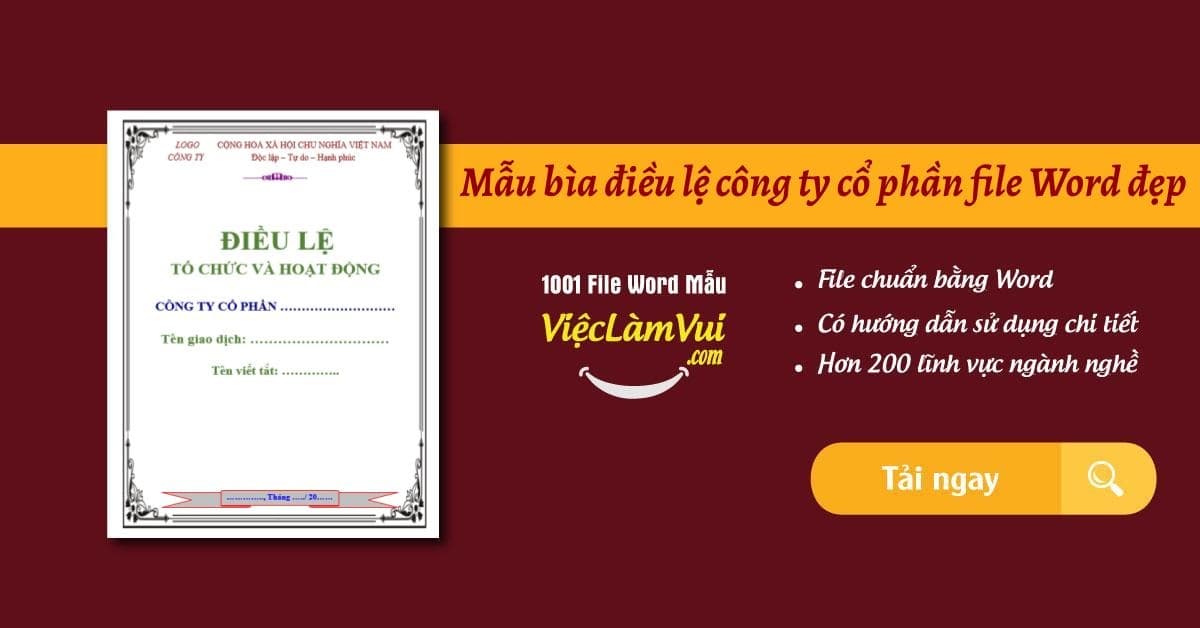 Mẫu bìa điều lệ công ty cổ phần đẹp file Word