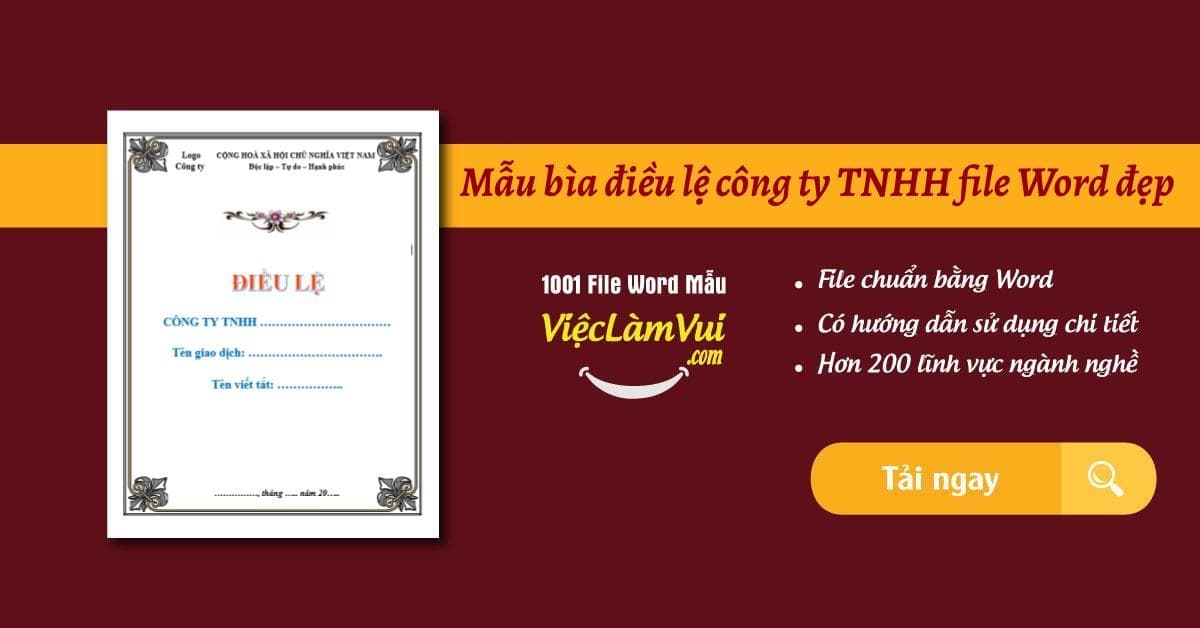Mẫu bìa điều lệ công ty TNHH đẹp file Word