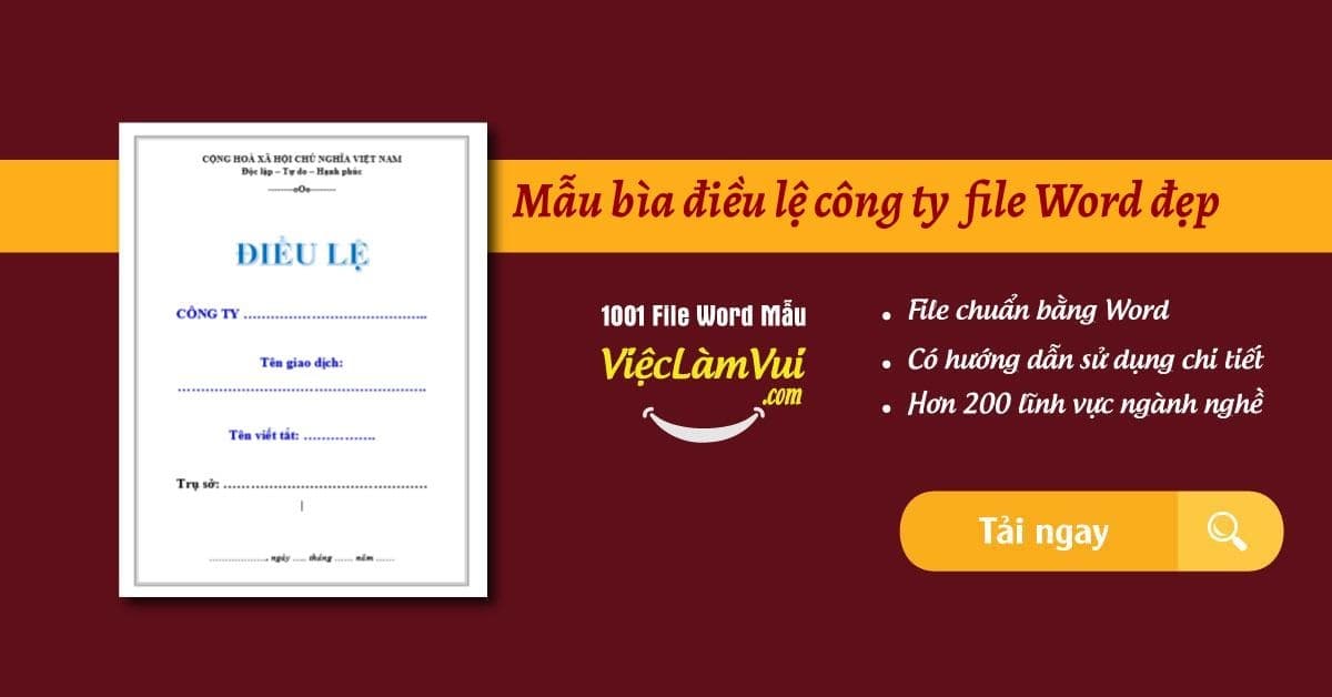 Top 33 Mẫu bìa điều lệ công ty đẹp file Word