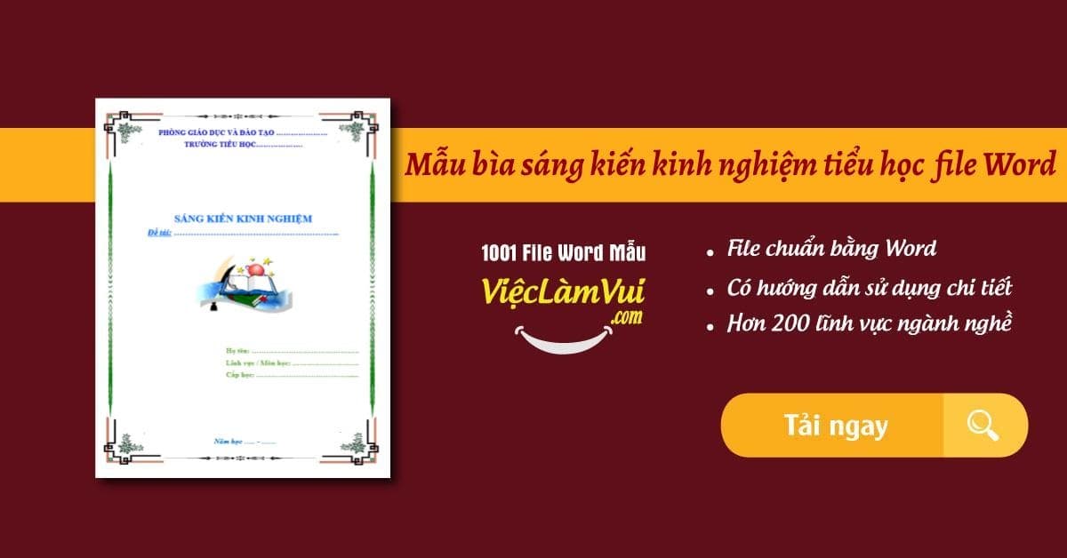 Mẫu bìa sáng kiến kinh nghiệm tiểu học đẹp file Word