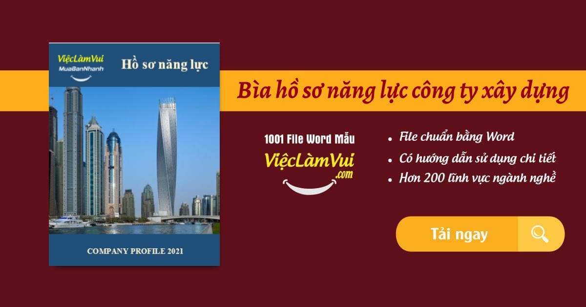 Mẫu bìa hồ sơ năng lực công ty xây dựng đẹp file Word