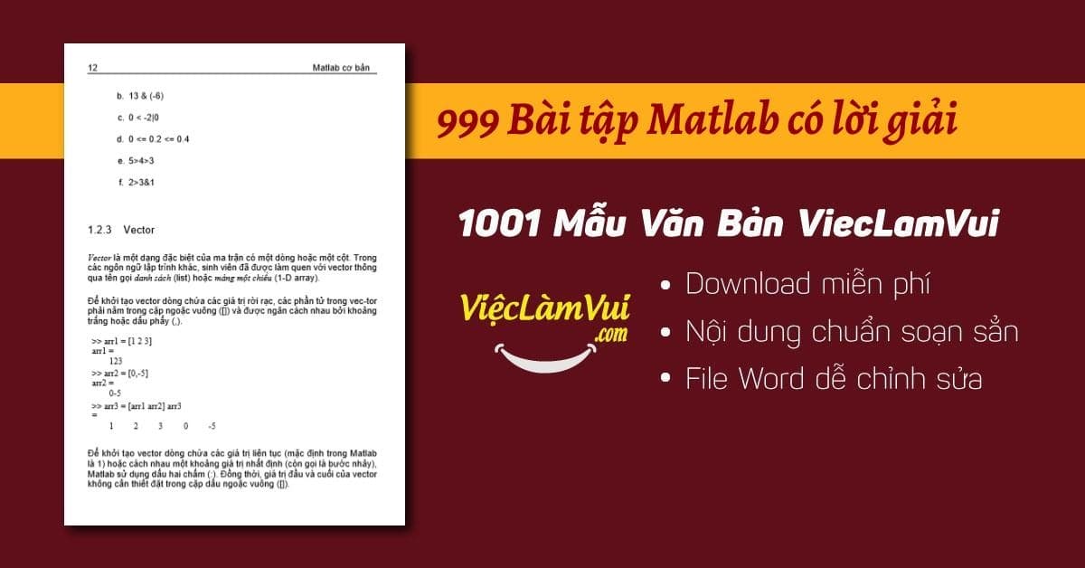 Mẫu 999 bài tập matlab có lời giải file Word