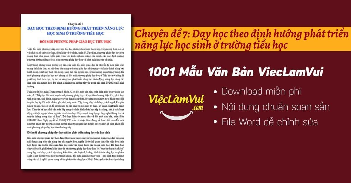 Mẫu Chuyên đề 7: Dạy học theo định hướng phát triển năng lực học sinh ở trường tiểu học file Word