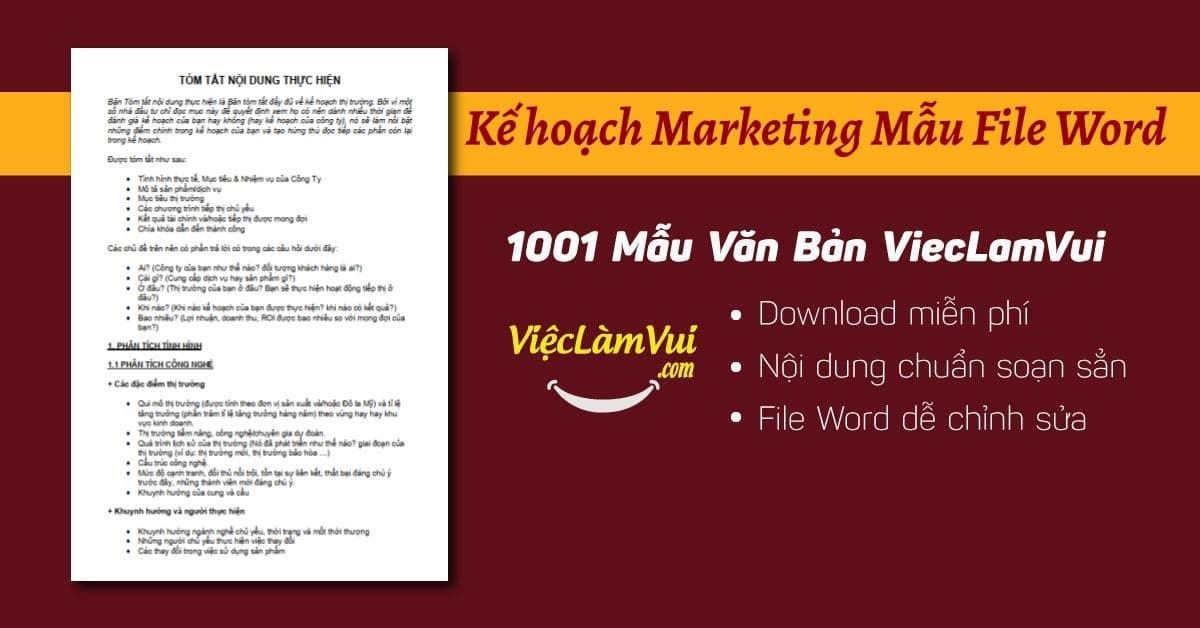 Download kế hoạch marketing mẫu file Word