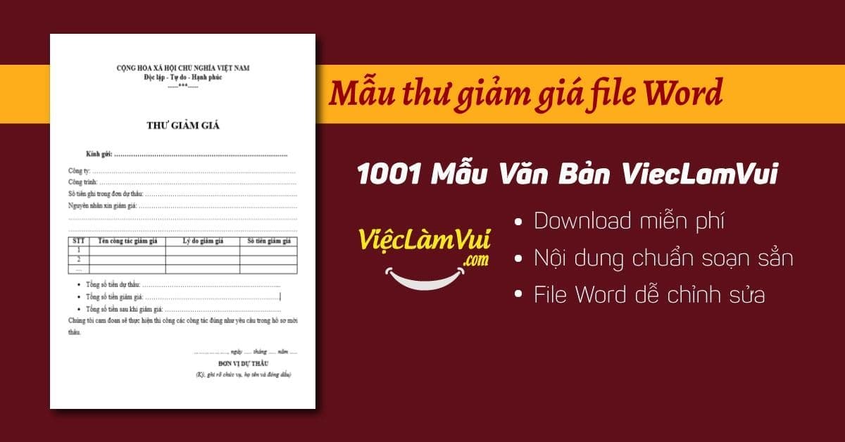 Mẫu thư giảm giá file Word hợp lệ, chuẩn xác