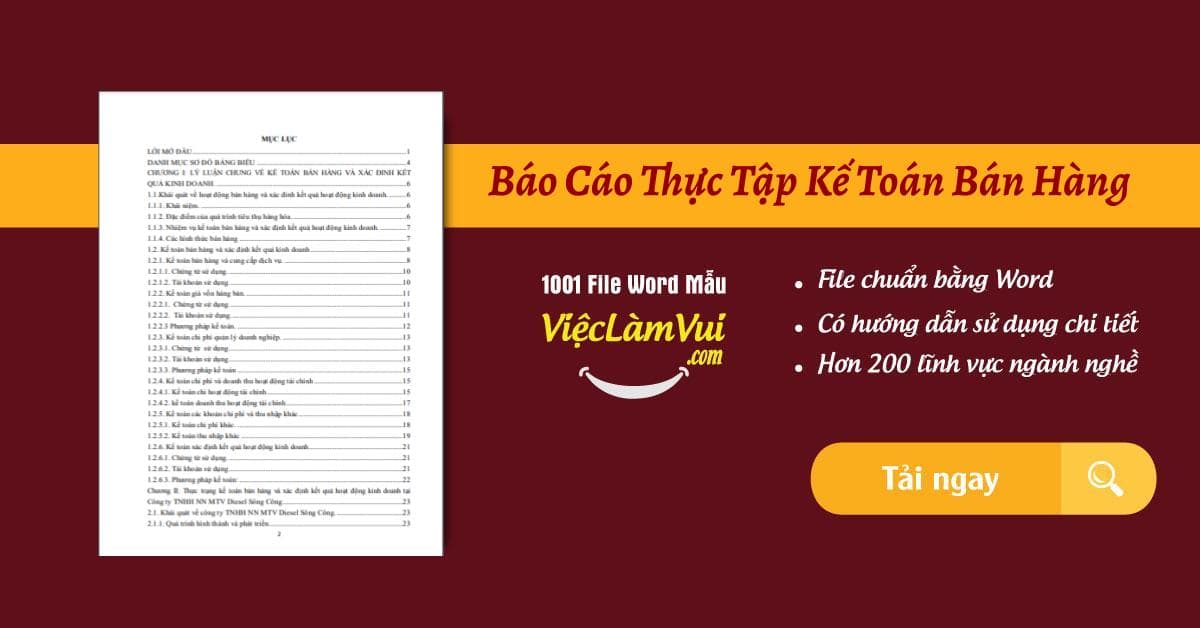 Top 5 mẫu báo cáo thực tập kế toán bán hàng và xác định kết quả bán hàng