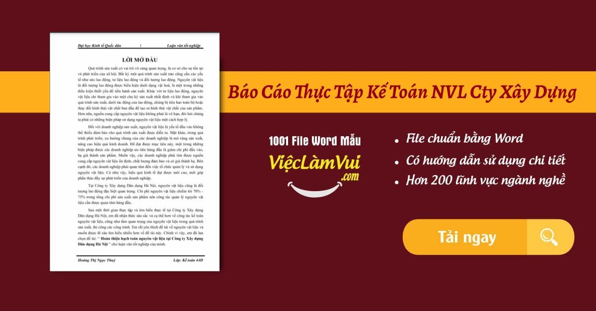 Top 5 Báo cáo thực tập kế toán nguyên vật liệu công ty xây dựng