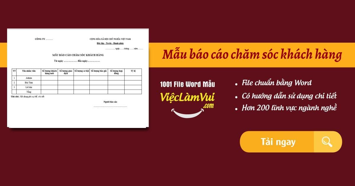 Mẫu báo cáo chăm sóc khách hàng file Word