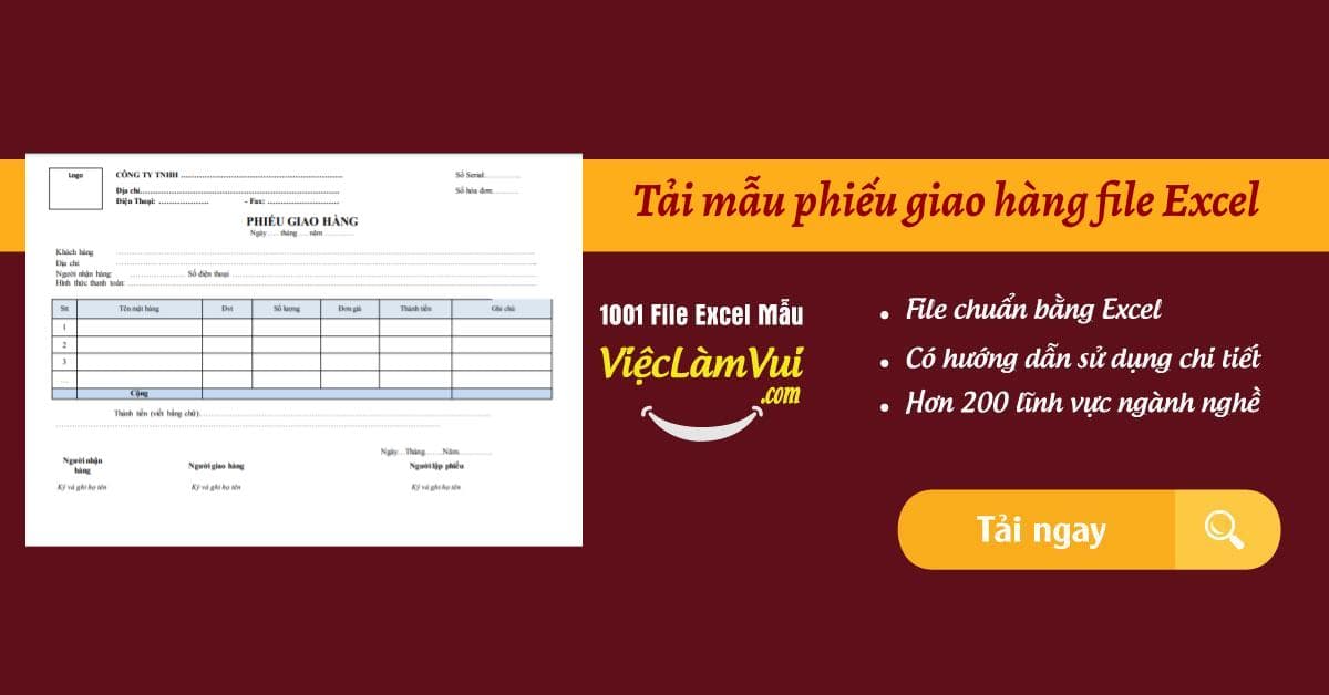 Mẫu phiếu giao hàng file Excel miễn phí