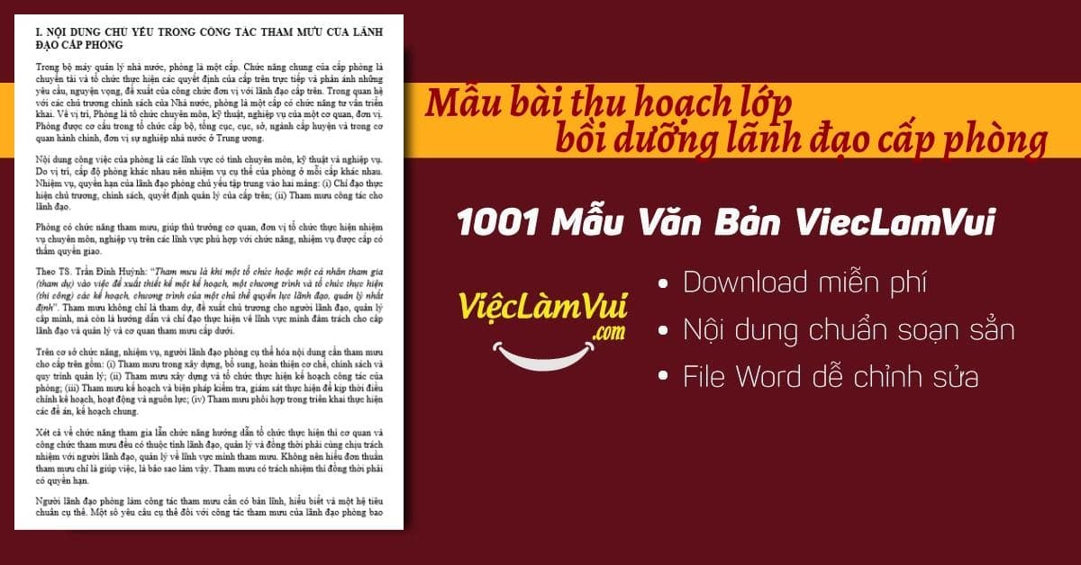 Mẫu bài thu hoạch lớp bồi dưỡng lãnh đạo cấp phòng file Word