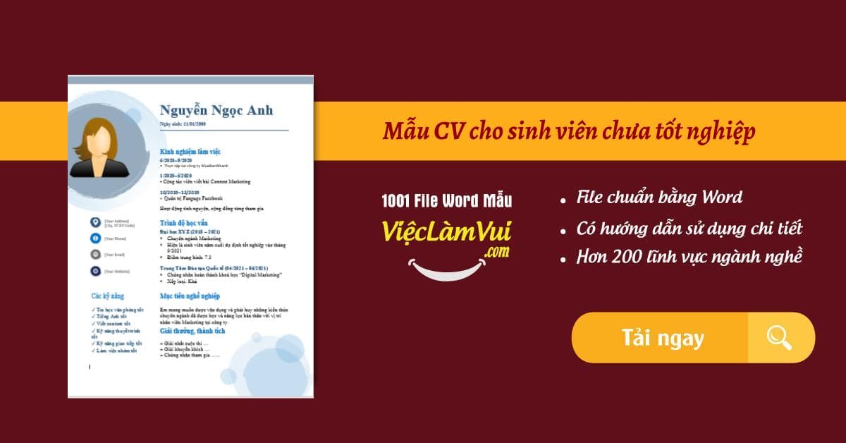 Mẫu CV cho sinh viên chưa tốt nghiệp file Word