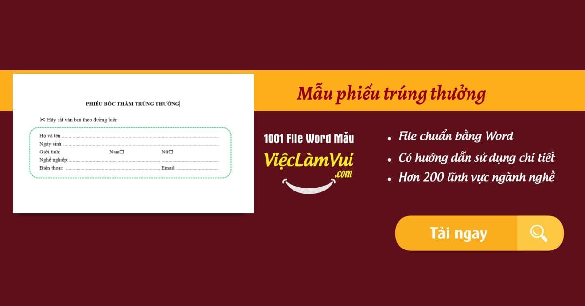 Mẫu phiếu trúng thưởng file Word