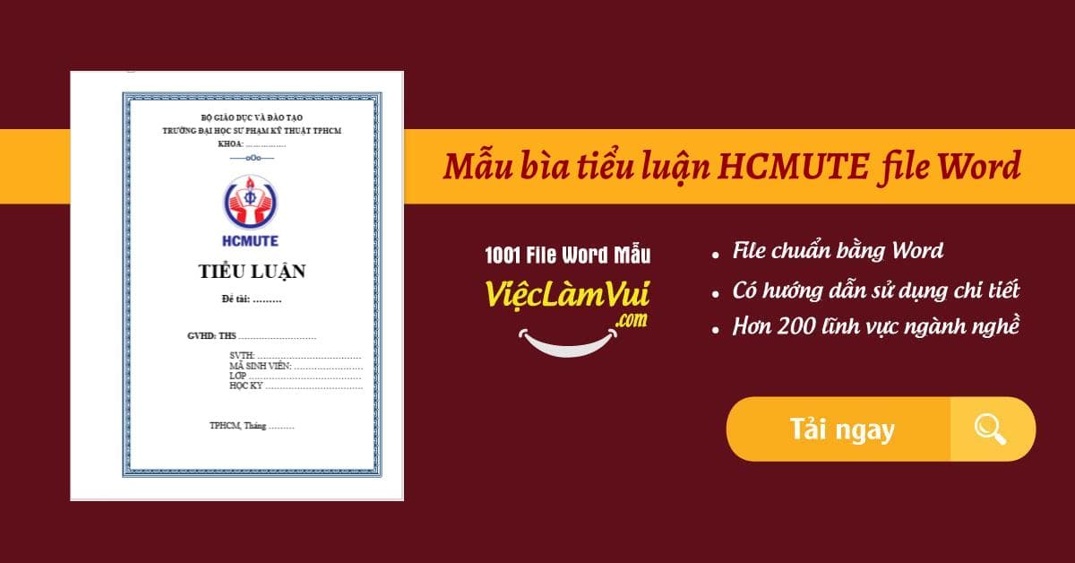 Mẫu bìa tiểu luận HCMUTE đẹp file Word (Đại Học Sư Phạm Kỹ Thuật TP HCM)