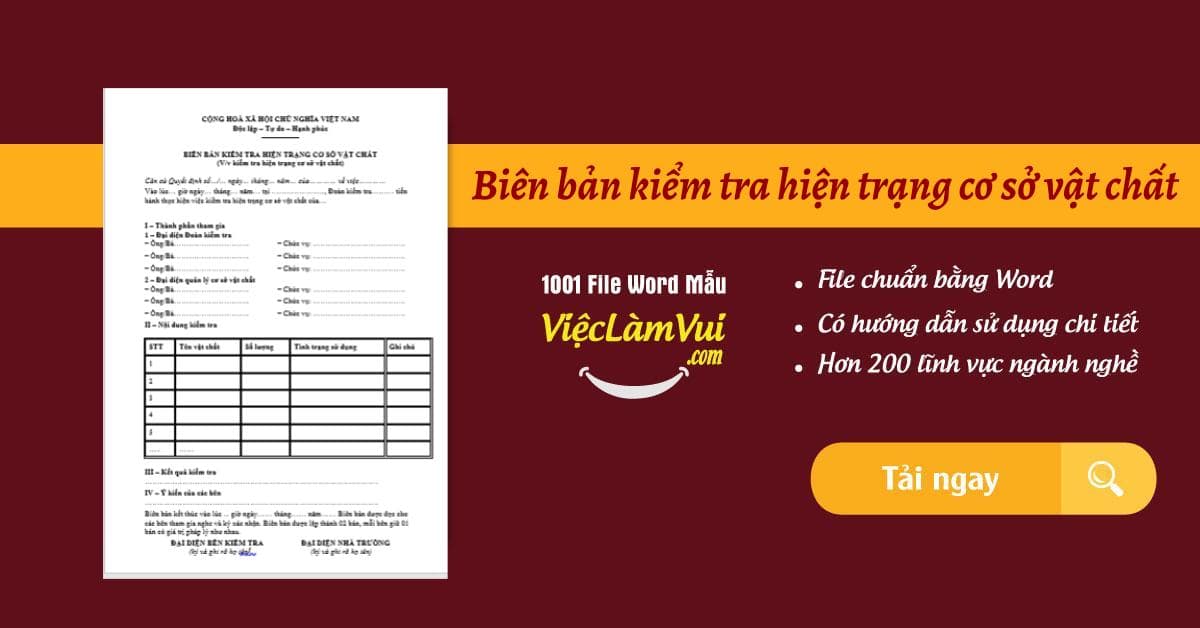 Biên bản kiểm tra hiện trạng cơ sở vật chất file Word